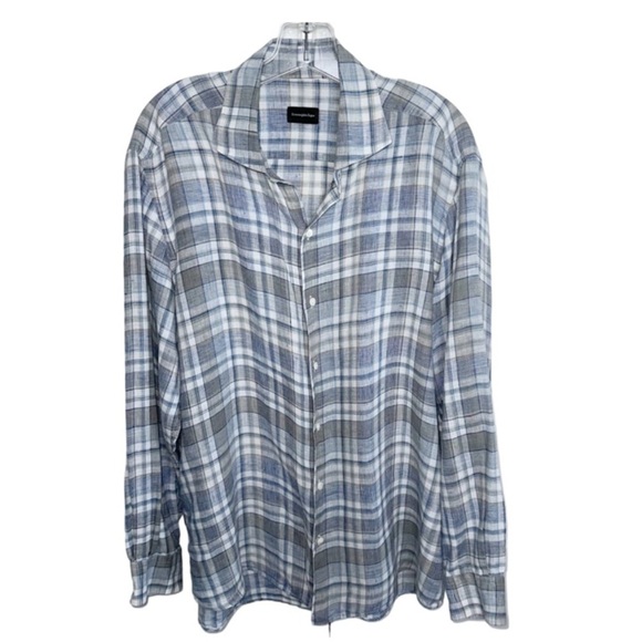 Ermenegildo Zegna Other - Ermenegildo Zegna Linen Blue/Gray Plaid Shirt Spread Collar XL